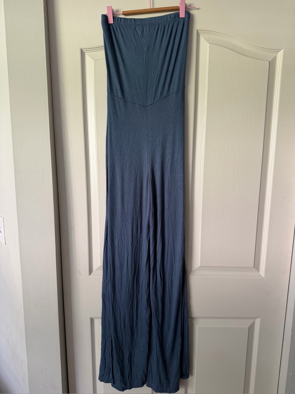 Go Couture Strapless Maxi Jumpsuit in Slate Blue
